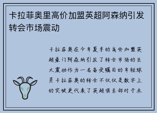 卡拉菲奥里高价加盟英超阿森纳引发转会市场震动